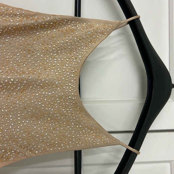 Gorgeous Gold shimmering dress beaded with spaghetti straps size 6 - Picture 5 of 11